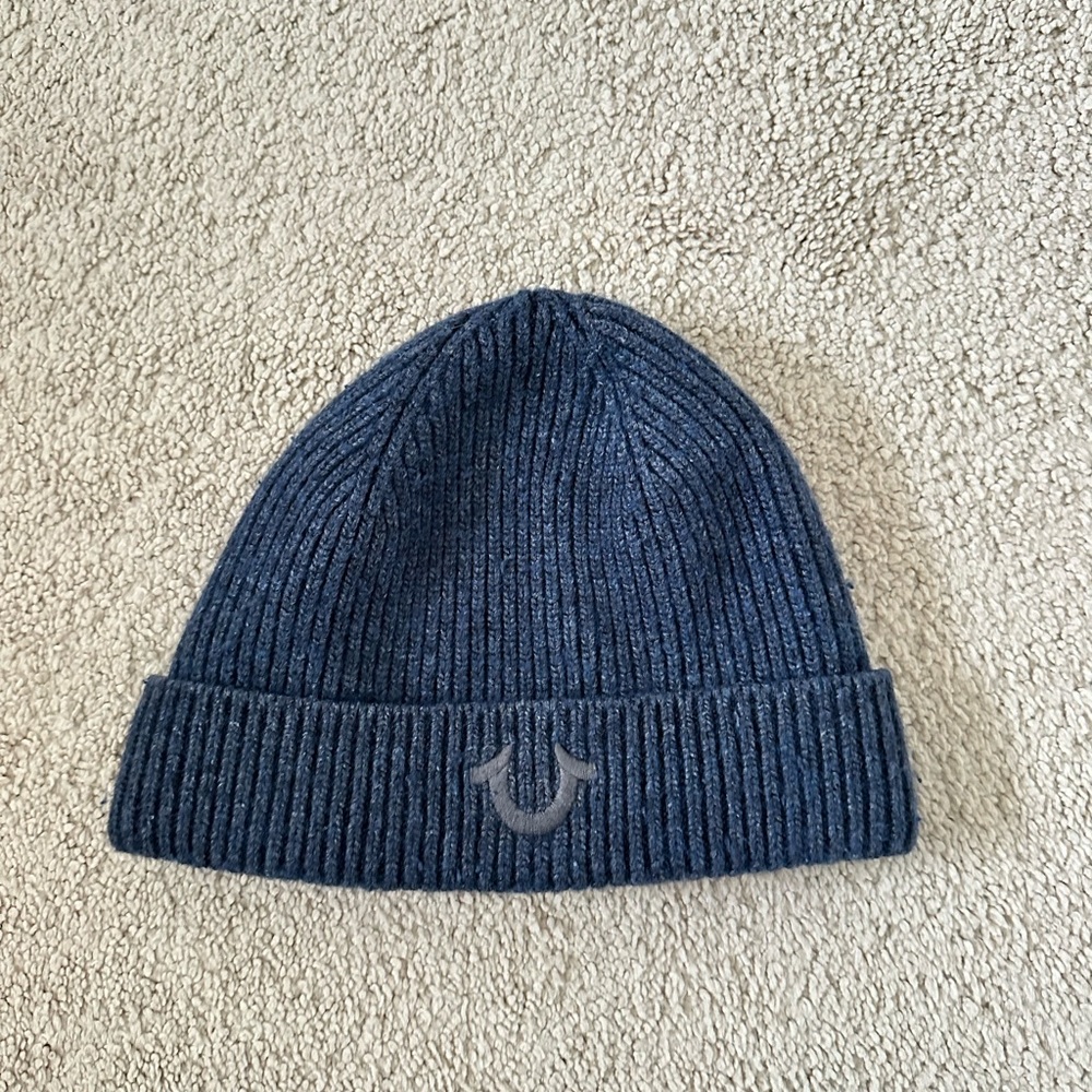 Kids True Religion Ribbed Blue Knit Beanie Hat Cashmere Angora Wool Blend